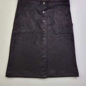 T Elie Tahari Black Faux Suede Button Front Midi A Line Skirt Size XS